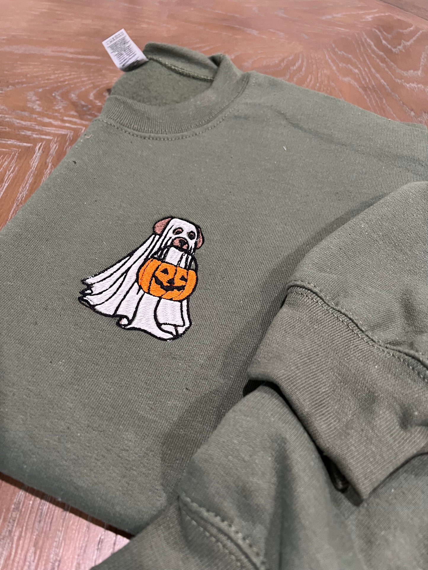 Ghost Dog Halloween Embroidered Sweater